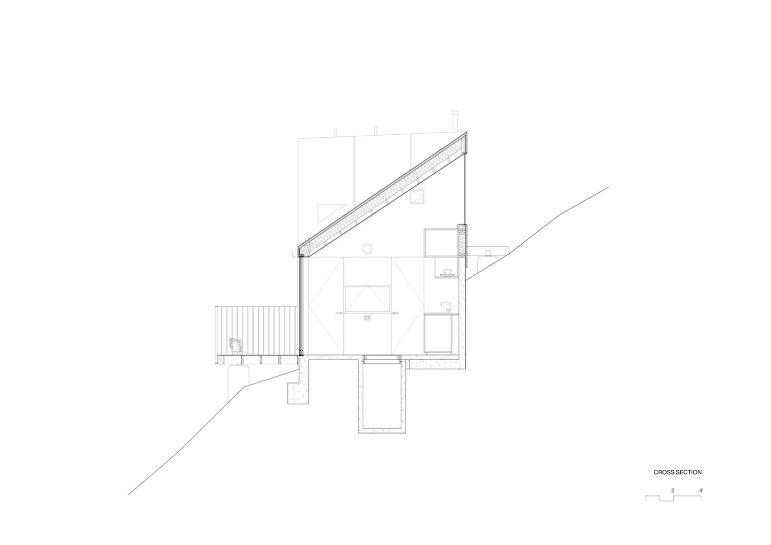 Cross section. Crest Guesthouse by Mork-Ulnes Architects. 