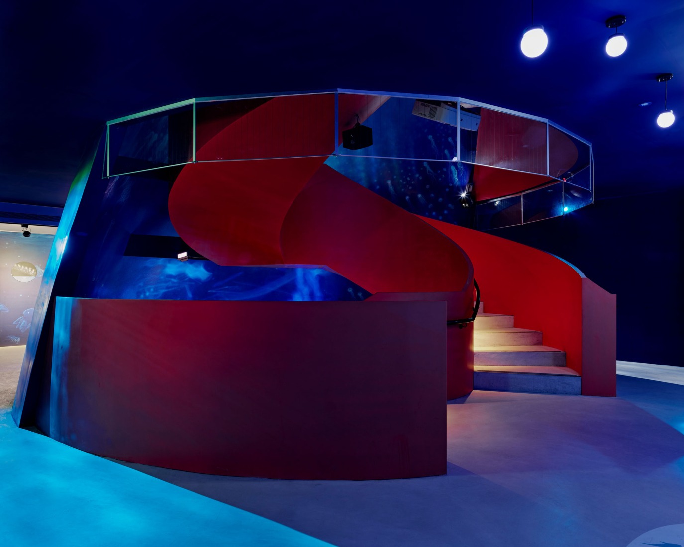 Egg shaped Spiral staircase. i Ocean Museum by B+P Architects. Photograph by Studio Millspace.