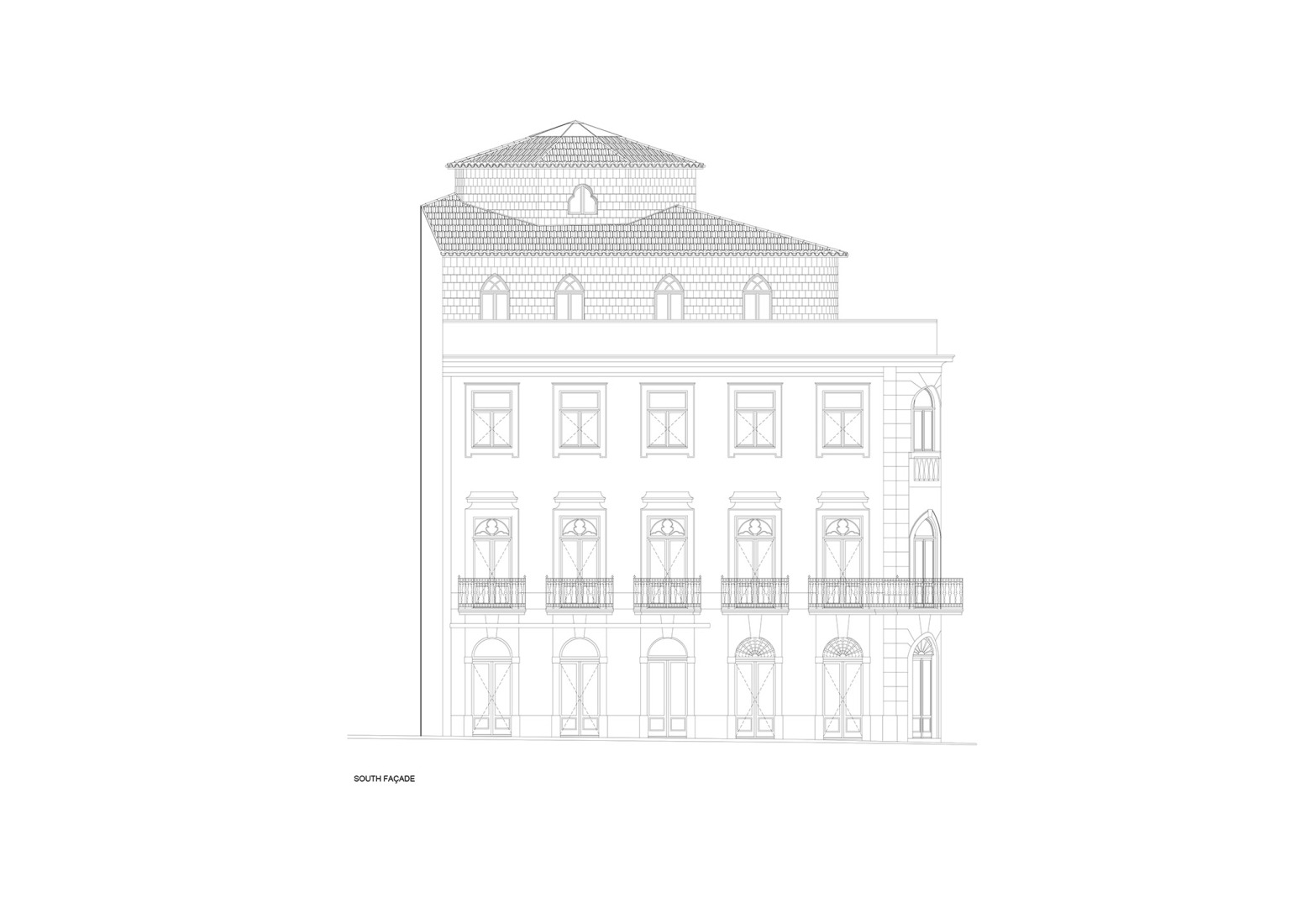 South elevation. Antigo Hotel do Louvre by Diana Barros Arquitectura.