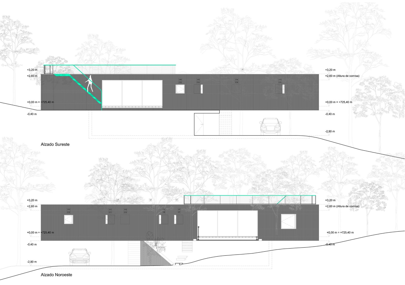 East-West elevations. Pier House by Ignacio Borrego.