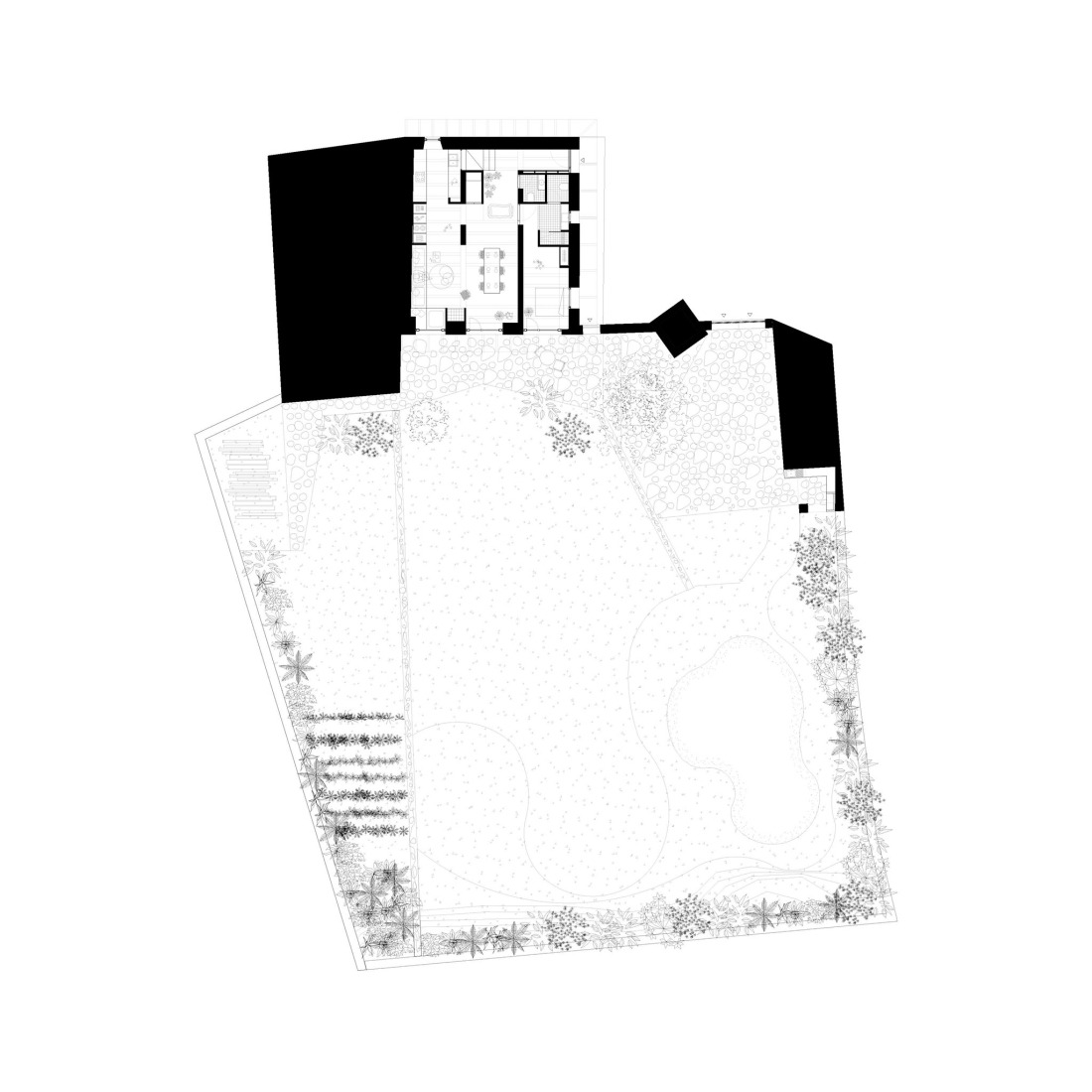 Plano completo de planta baja. Casona en Nestares por Atelier Atlántico.