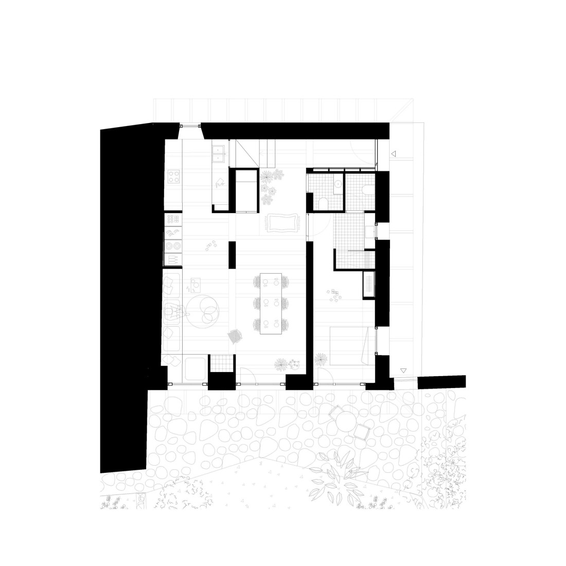 Plano de vivienda en planta baja. Casona en Nestares por Atelier Atlántico.