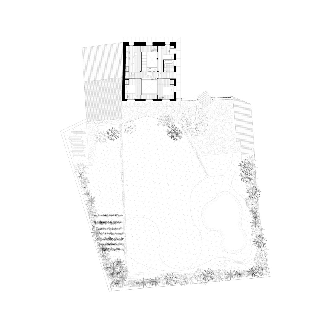 Plano completo de primera planta. Casona en Nestares por Atelier Atlántico.