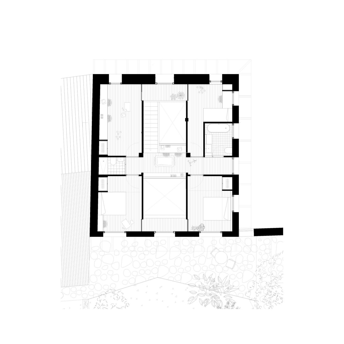 Plano de vivienda en primer planta. Casona en Nestares por Atelier Atlántico.