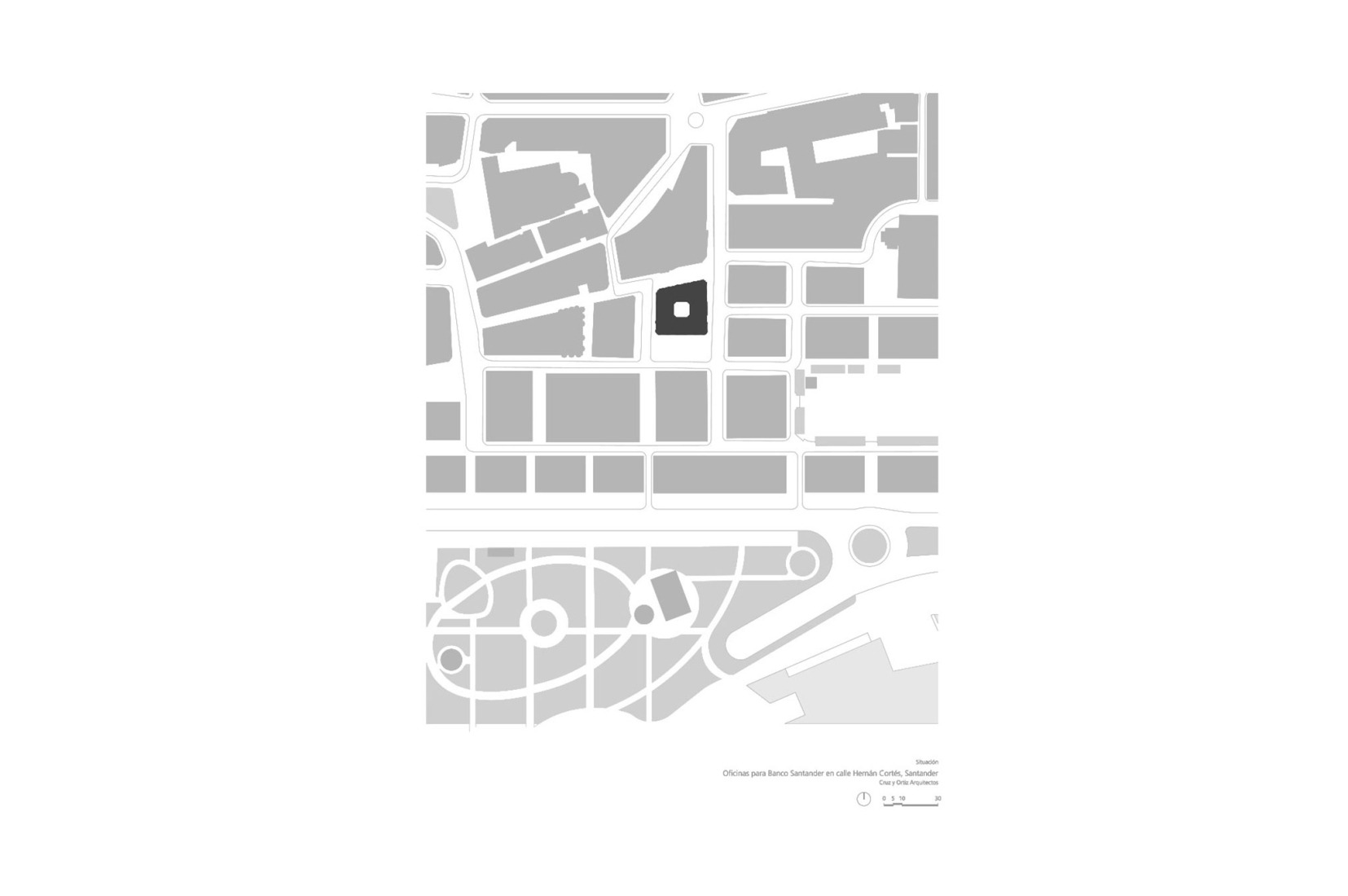 Site plan. Banco Santander Offices by Cruz y Ortiz Arquitectos.