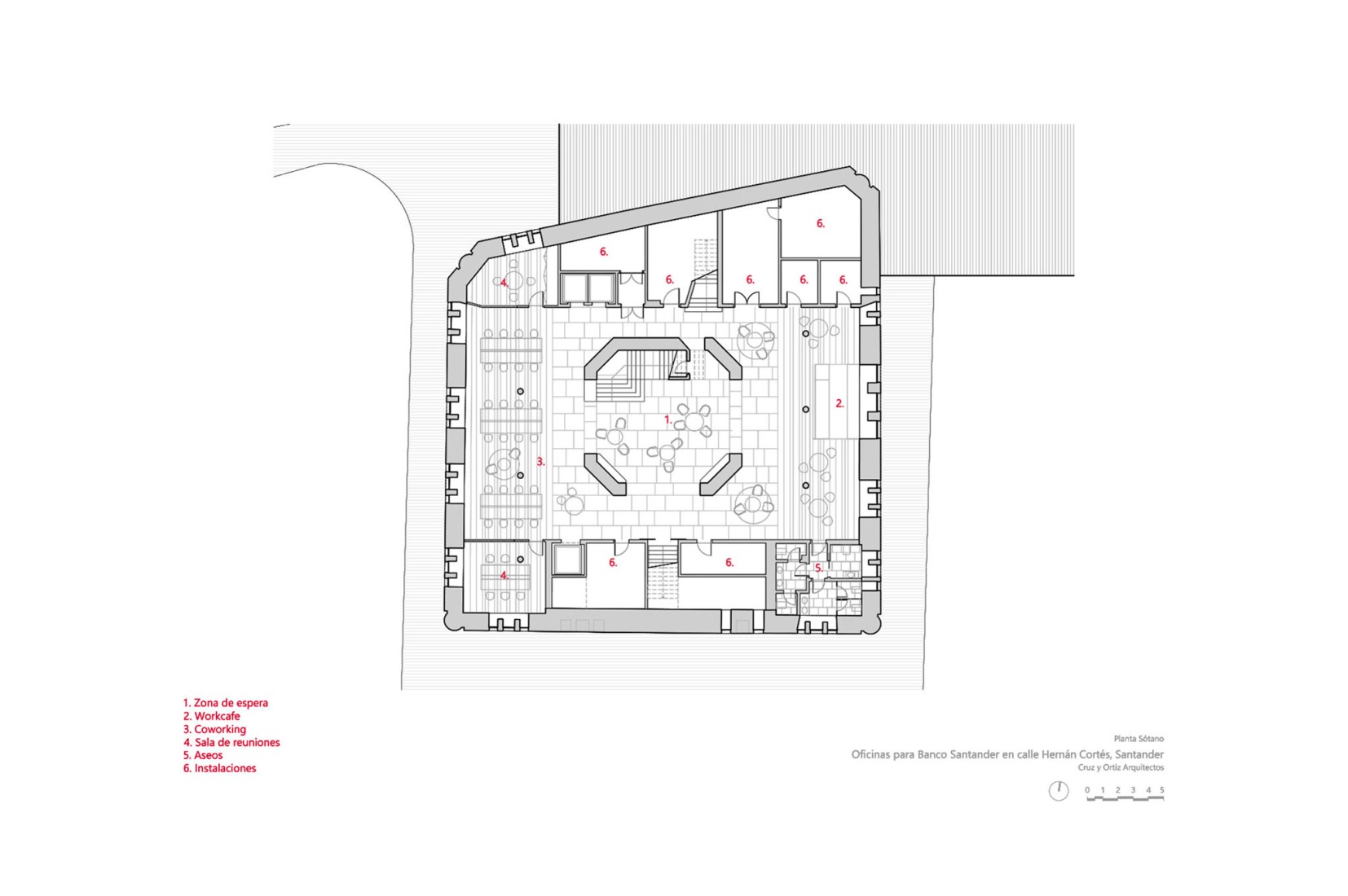 Basement floor plan. Banco Santander Offices by Cruz y Ortiz Arquitectos.