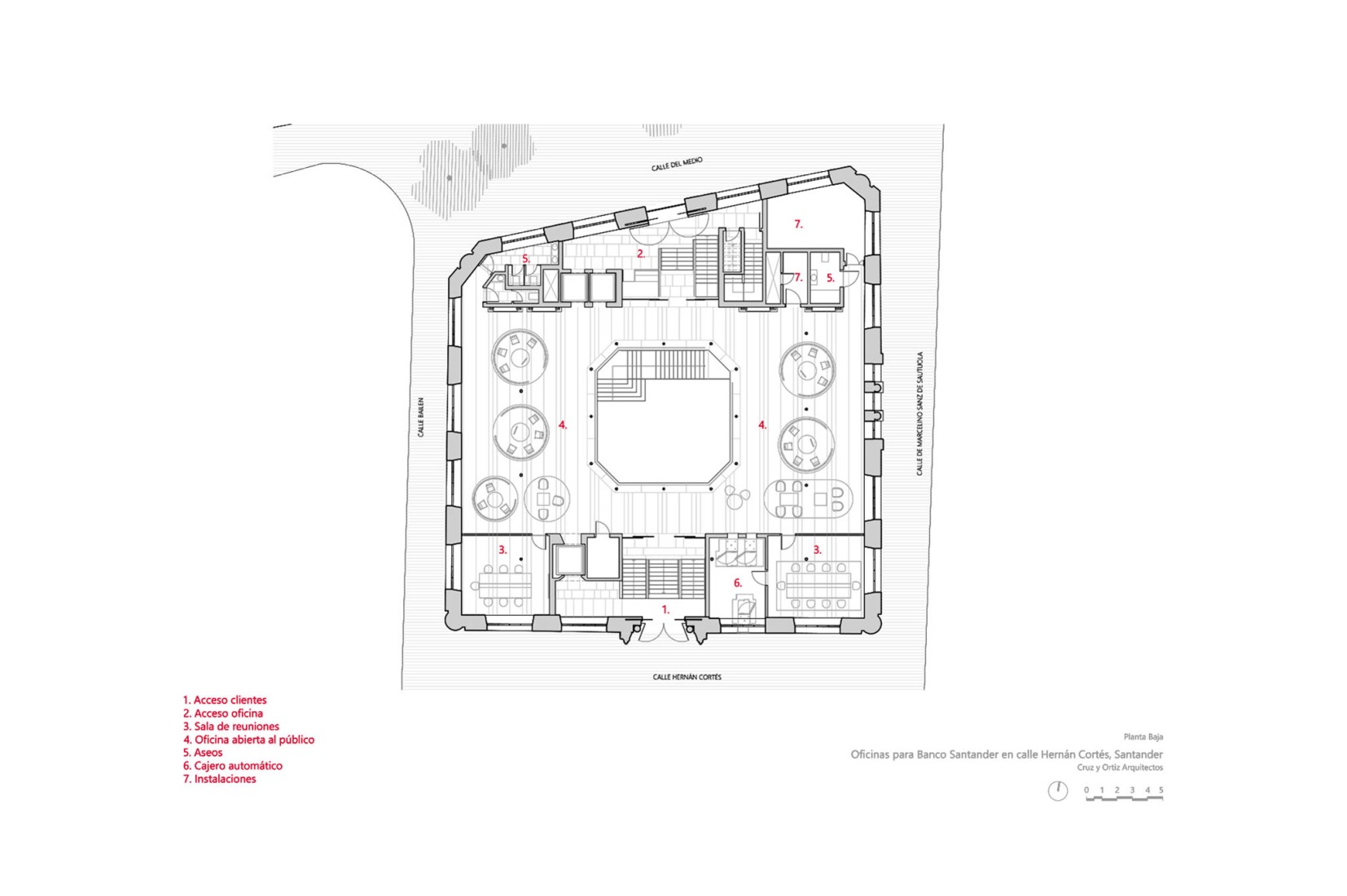 Ground floor plan. Banco Santander Offices by Cruz y Ortiz Arquitectos.