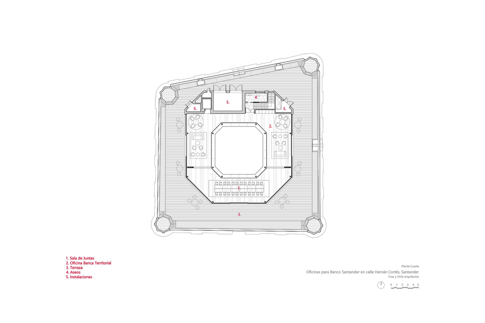 Fourth floor plan. Banco Santander Offices by Cruz y Ortiz Arquitectos.