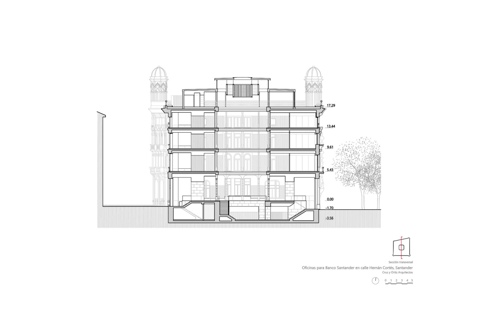 Section. Banco Santander Offices by Cruz y Ortiz Arquitectos.