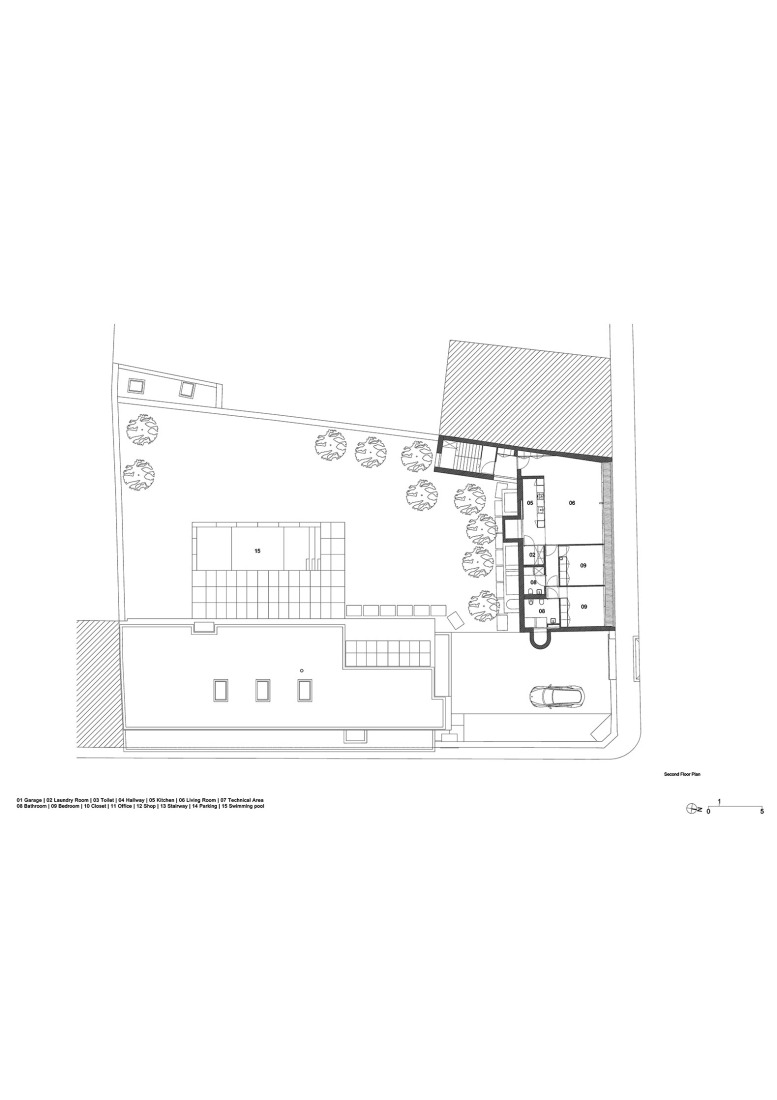Plano de planta segunda. Vivienda colectiva en Vila do Conde por Raulino Silva Arquitecto.