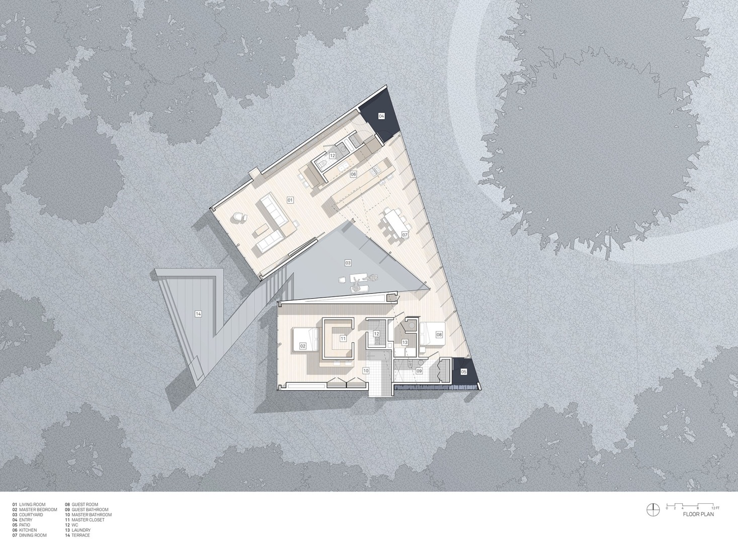 Ground floor plan. Steeplechase House by Brooks + Scarpa. 
