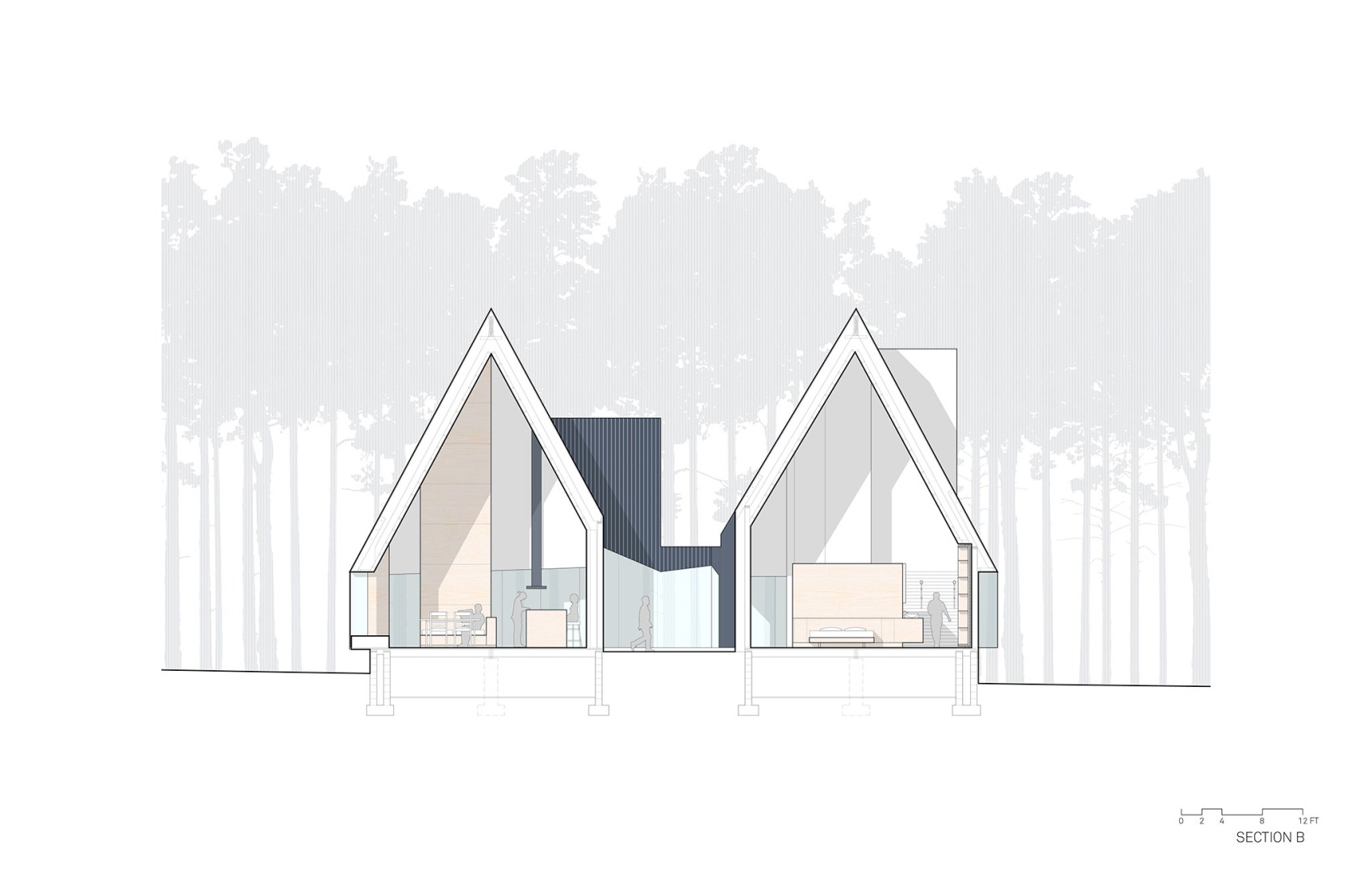 Section. Steeplechase House by Brooks + Scarpa. 