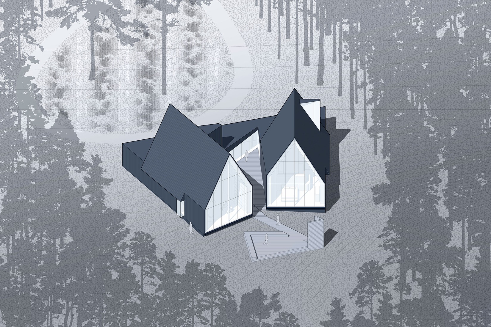 Axonometric. Steeplechase House by Brooks + Scarpa. 