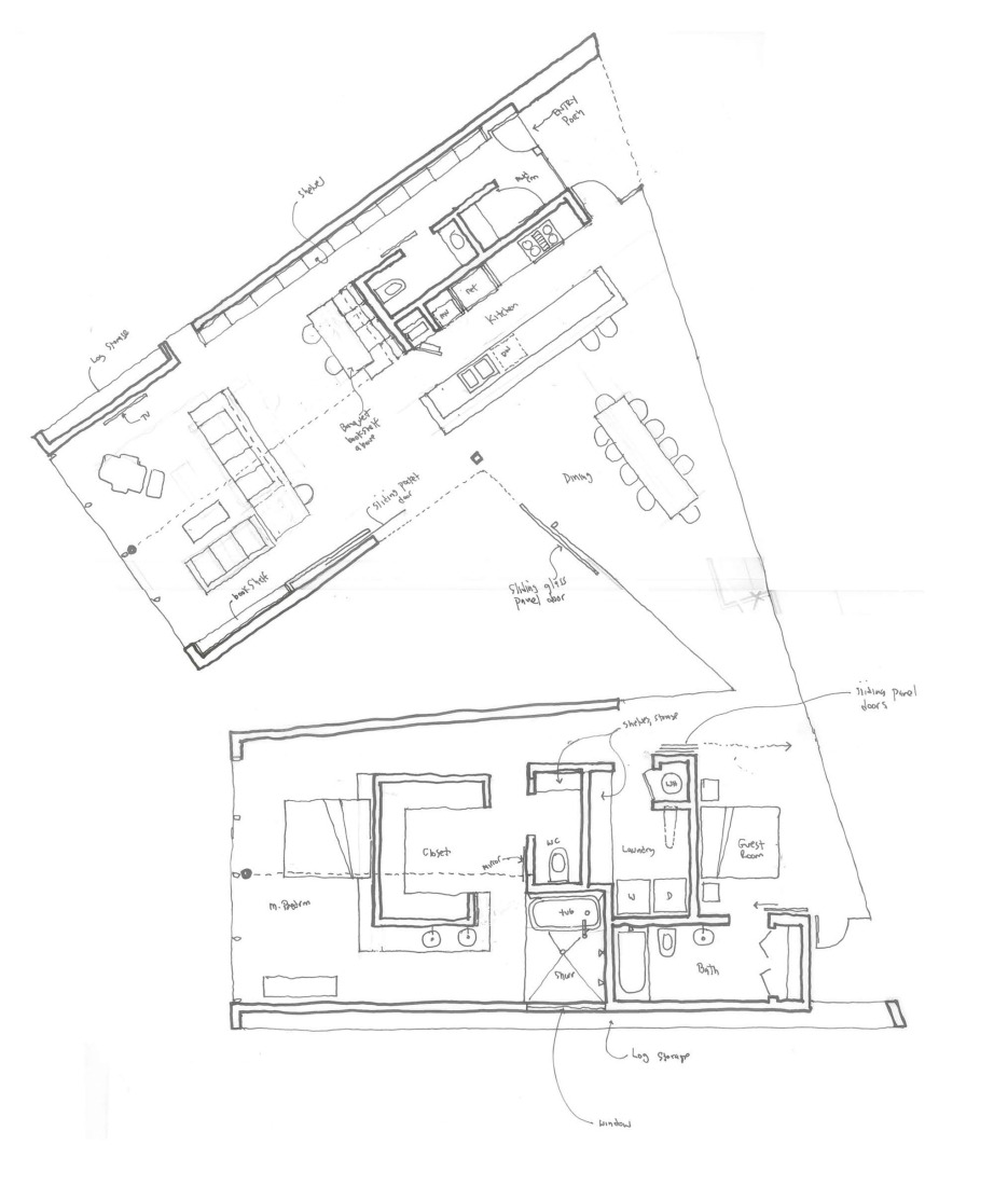 Sketch. Steeplechase House by Brooks + Scarpa. 