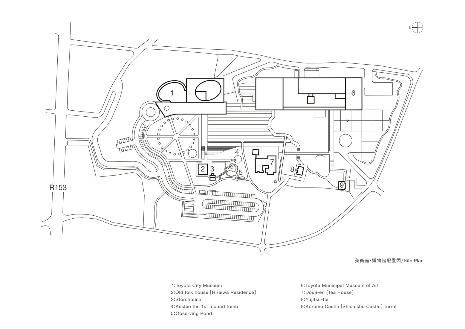 Site plan. Toyota City Museum by Shigeru Ban.