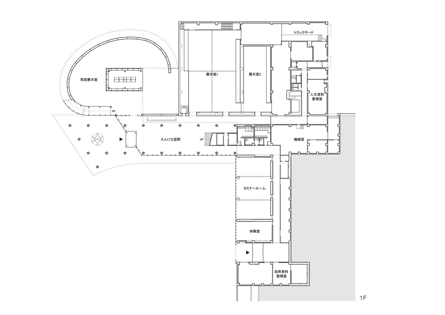 First floor plan. Toyota City Museum by Shigeru Ban.