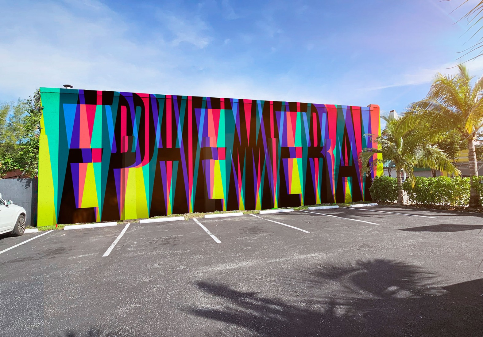 Simulation of the mural that Boa Mistura will create in the cultural space Laundromat Art Space. Photograph by Boa Mistura.
