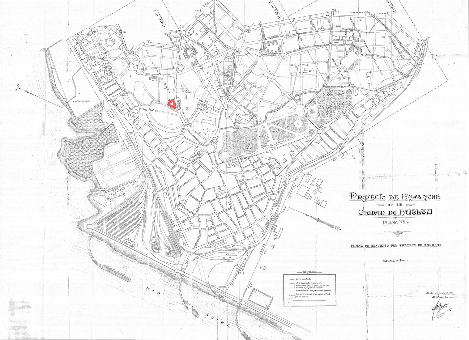 Plano del plan de ensanche. Rehabilitación del Instituto La Rábida por Francisco Marqués Vilaplana y Luis Rubio Marín.