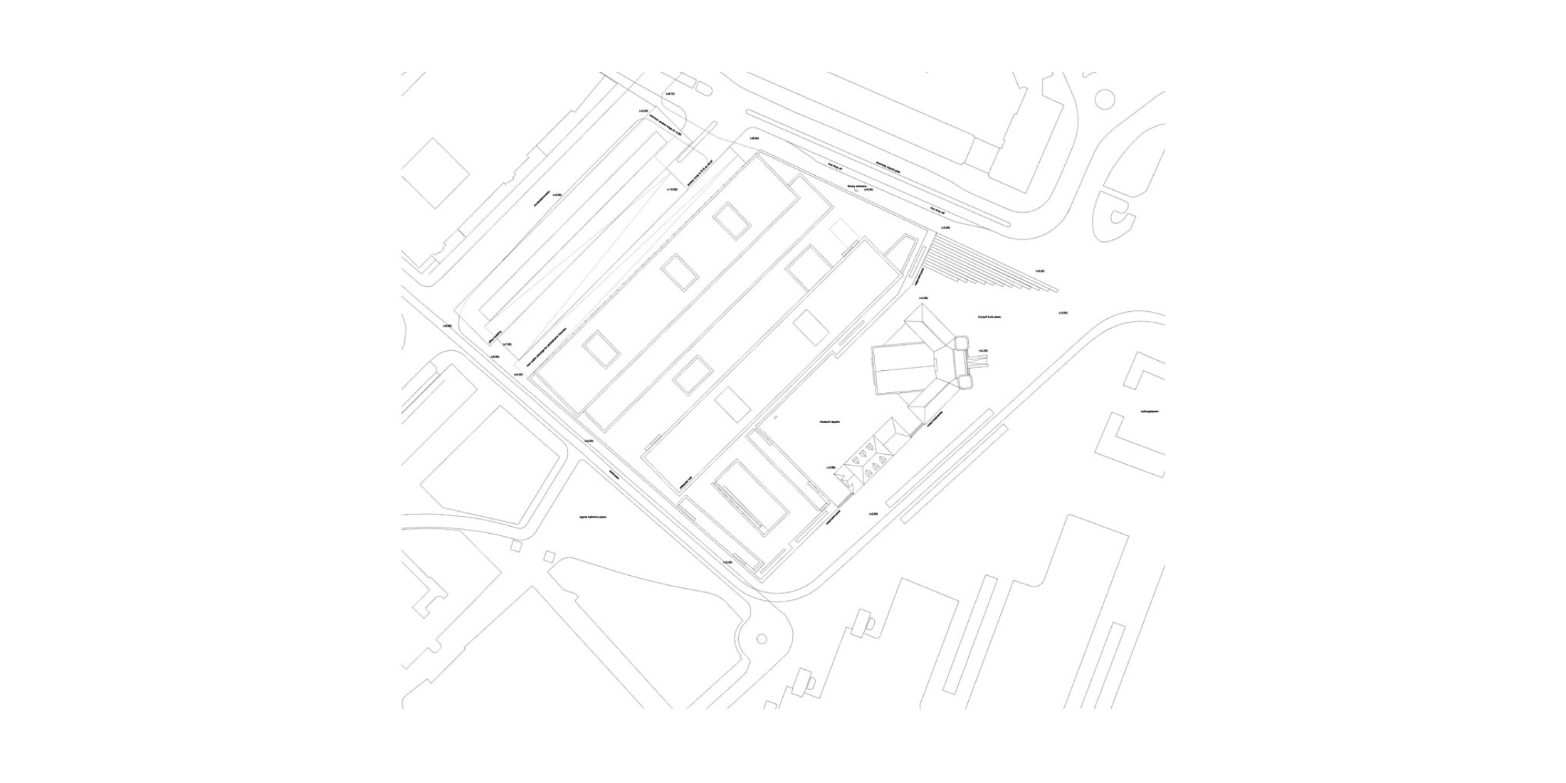Plano de situación. Museo nacional de arte, arquitectura y diseño de Noruega por Kleihues + Schuwerk Architects.