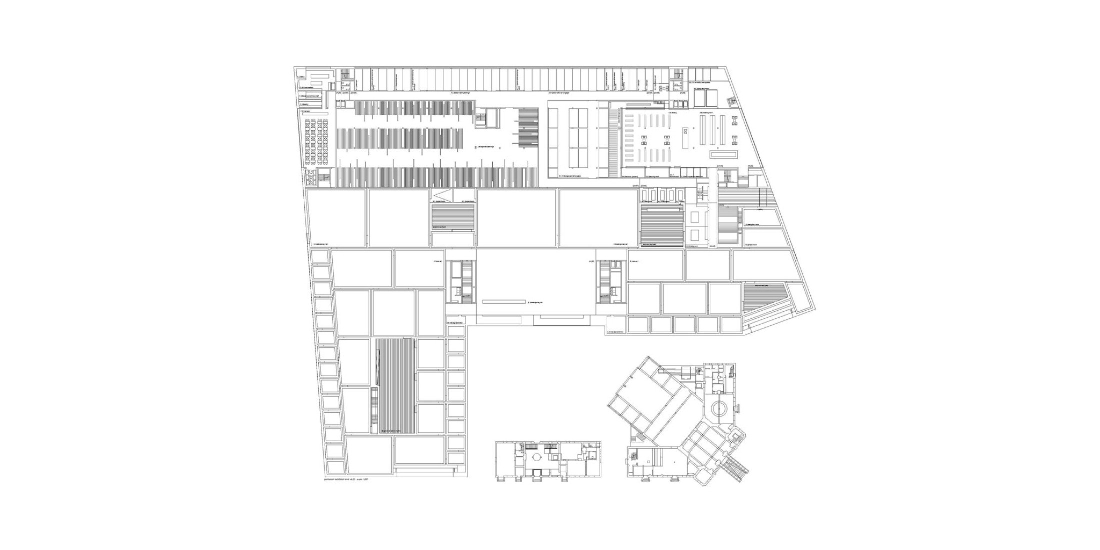 Plano de planta primera. Museo nacional de arte, arquitectura y diseño de Noruega por Kleihues + Schuwerk Architects.