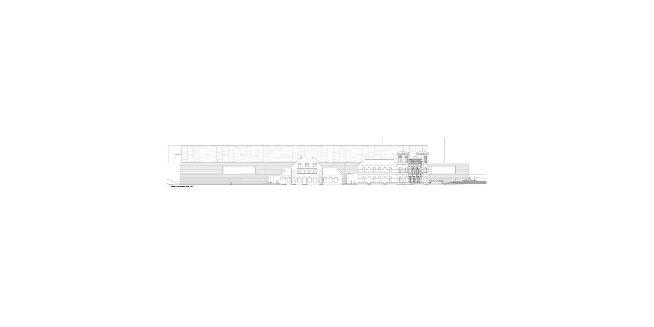 Alzado. Museo nacional de arte, arquitectura y diseño de Noruega por Kleihues + Schuwerk Architects.