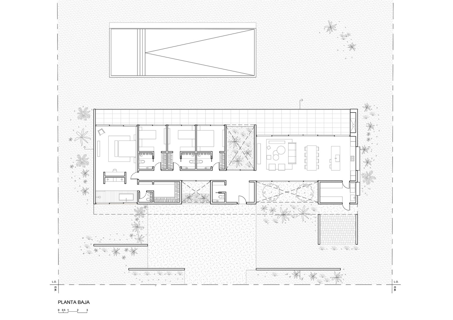 Plano de planta baja. Casa PM por VDV Arquitectura.