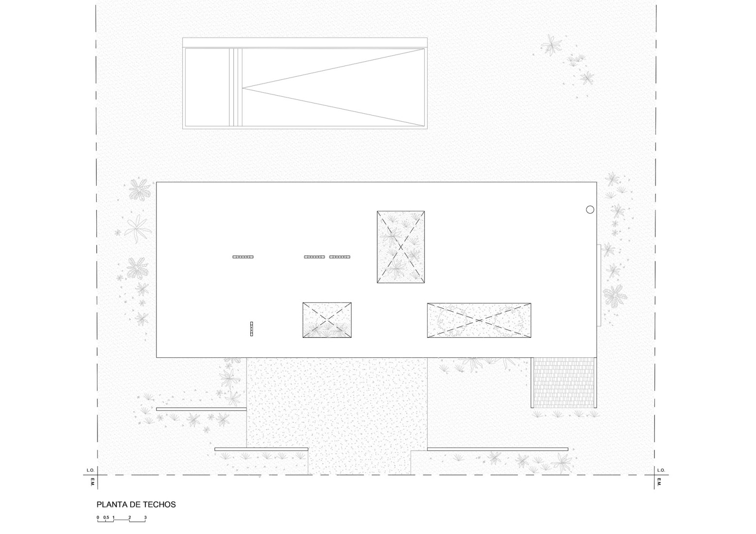 Plano de planta de cubierta. Casa PM por VDV Arquitectura.