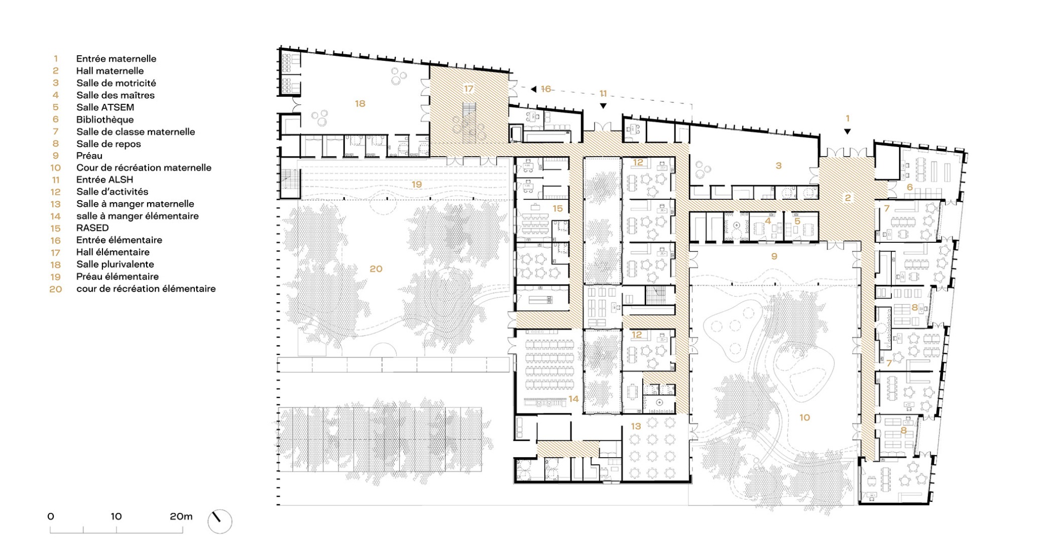 Ground floor plan. "Claudie Haigneré" School Group by Vallet de Martinis Architectes.