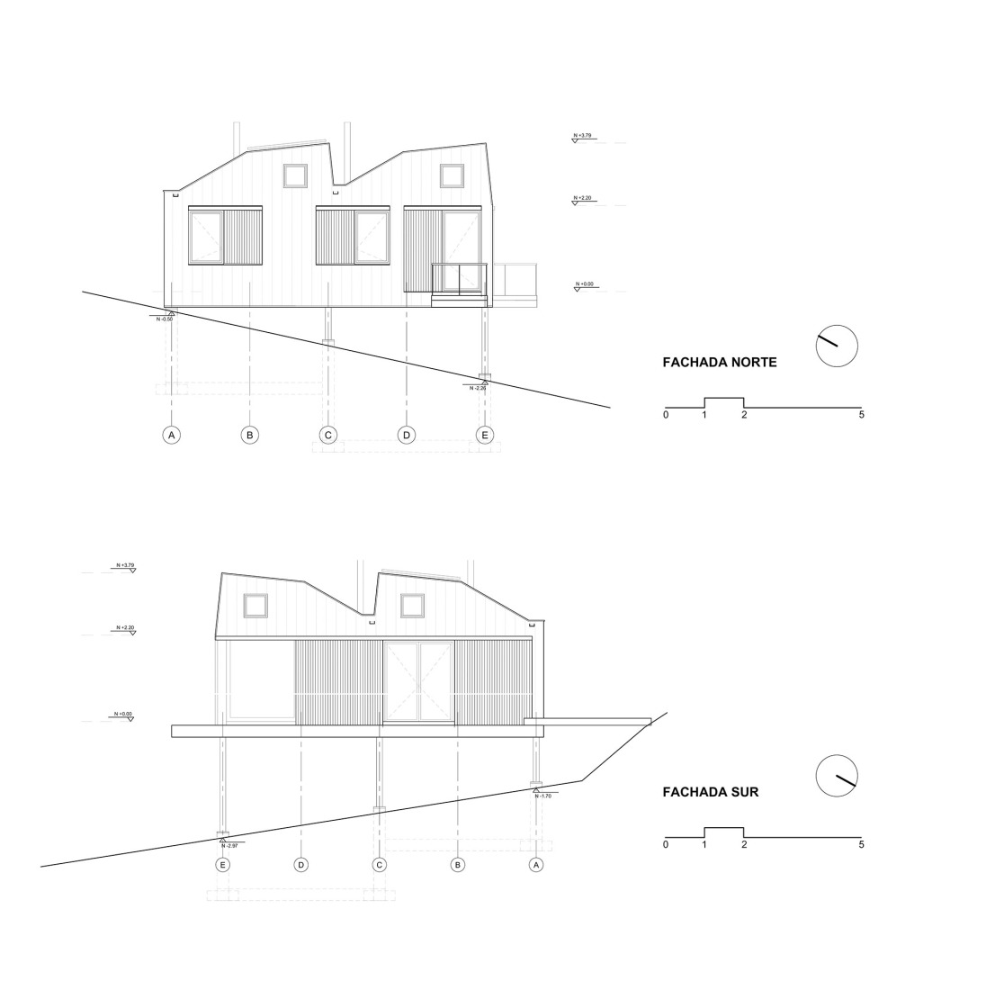 North and south elevations. Carupa House by Bermúdez Architects.