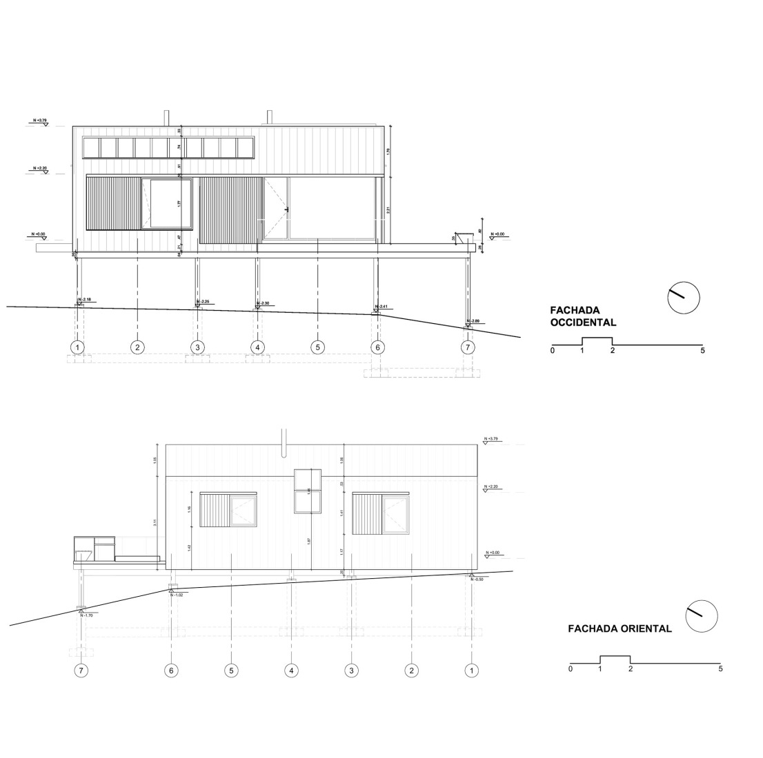 East and west elevations. Carupa House by Bermúdez Architects.