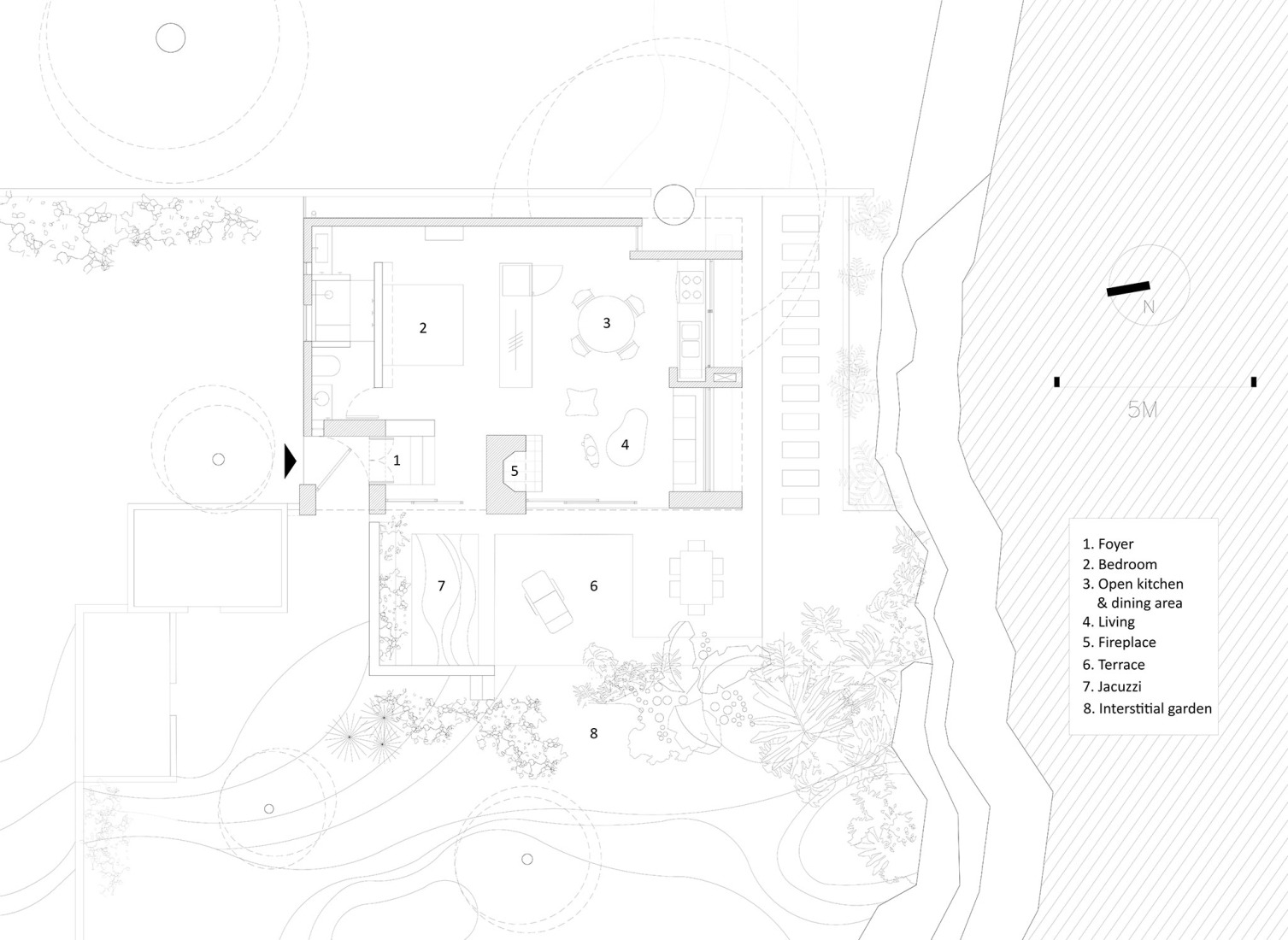 Plano de planta baja. Morada de piedra por COLAR Colectivo de Arquitectura.