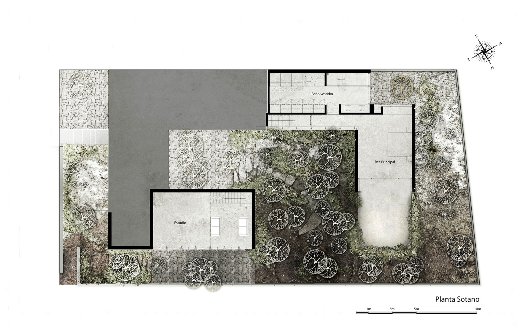 Plano de planta sótano. Casa Caribu por Taller Tequio.