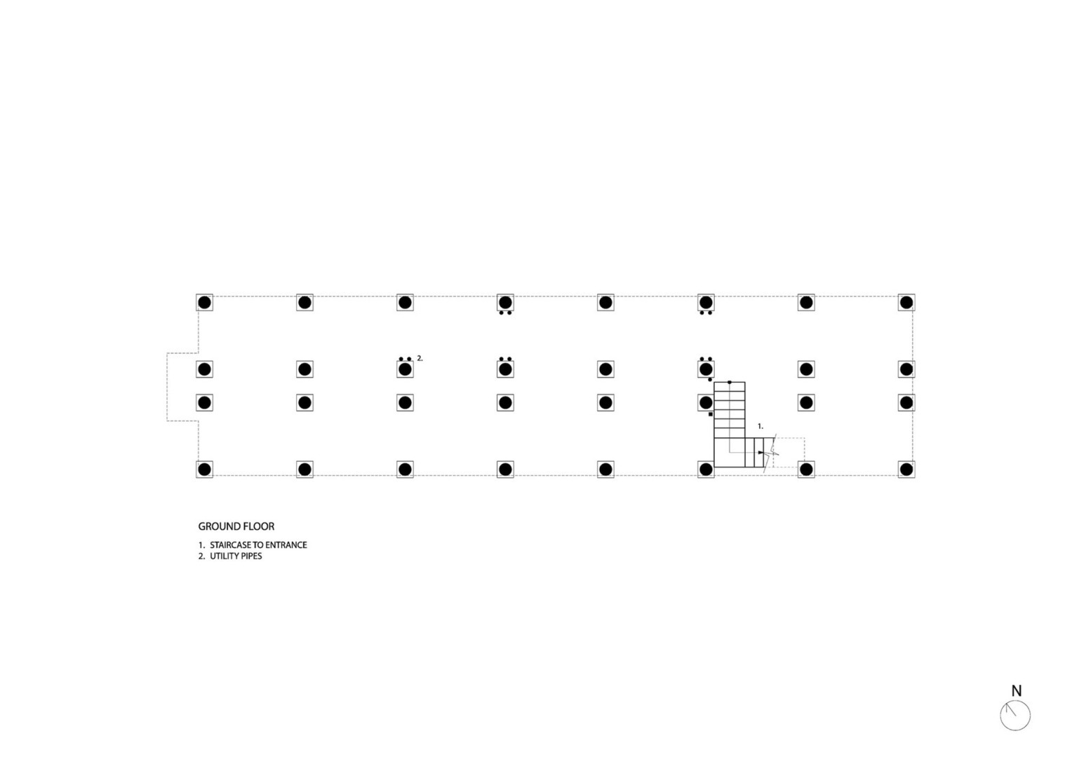 Plano de planta baja casa de huéspedes. Casa de huéspedes Terabe por Tomoaki Uno Architects.