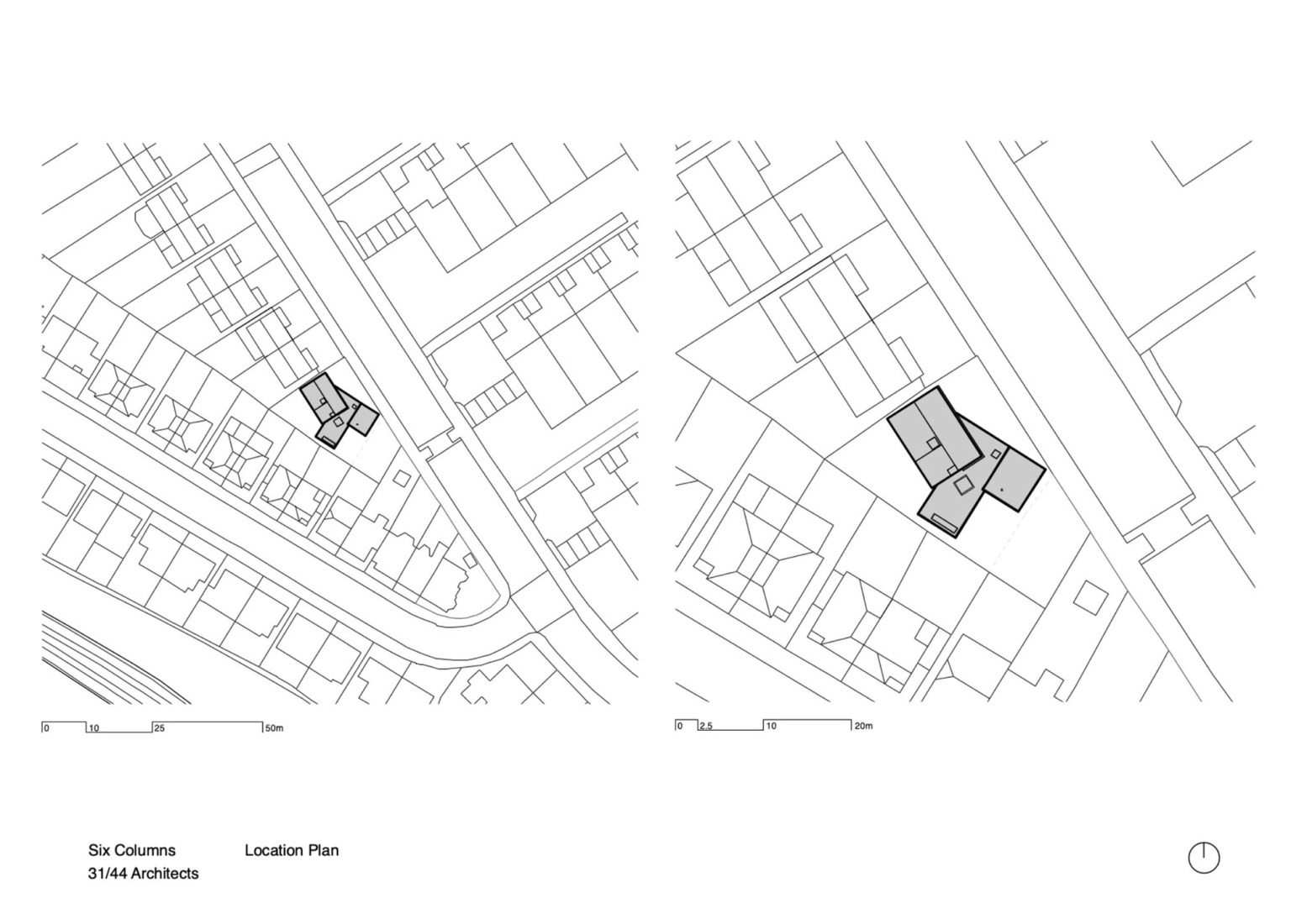 Plano de emplazamiento. Six Columns por 31/44 Architects.