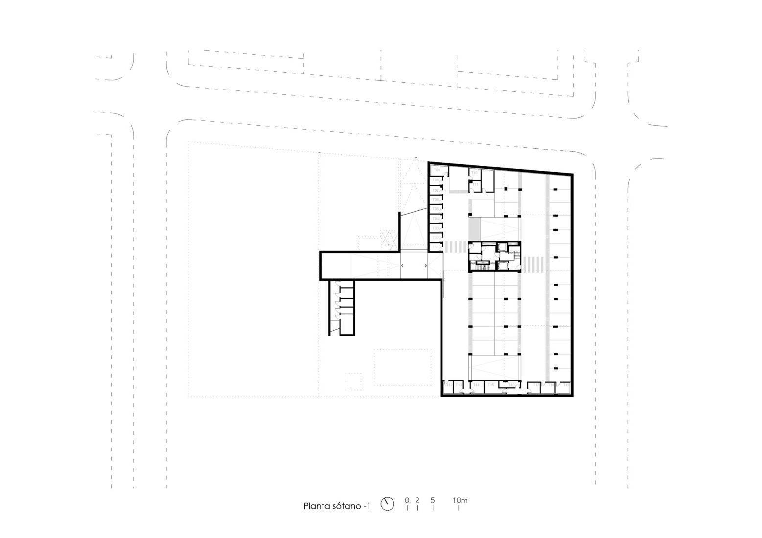 Plano de planta sótano -1. Edificio Residencial Alborada por Alejandro Muñoz Miranda.