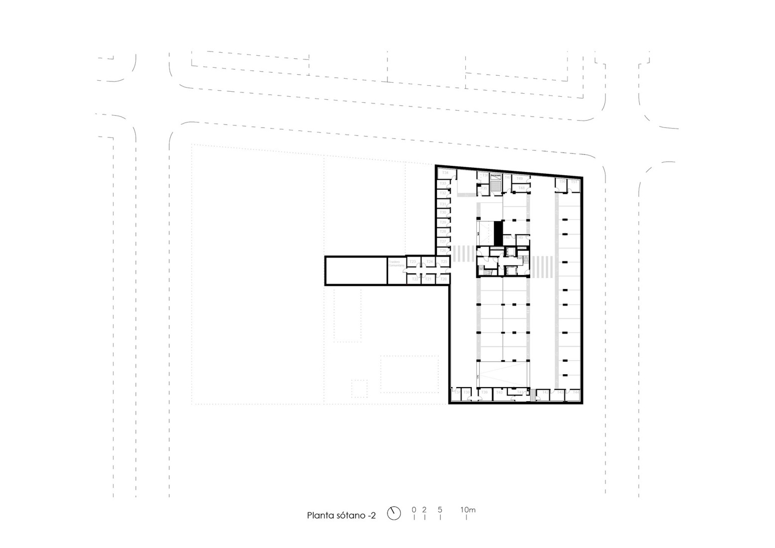 Plano de planta sótano -2. Edificio Residencial Alborada por Alejandro Muñoz Miranda.