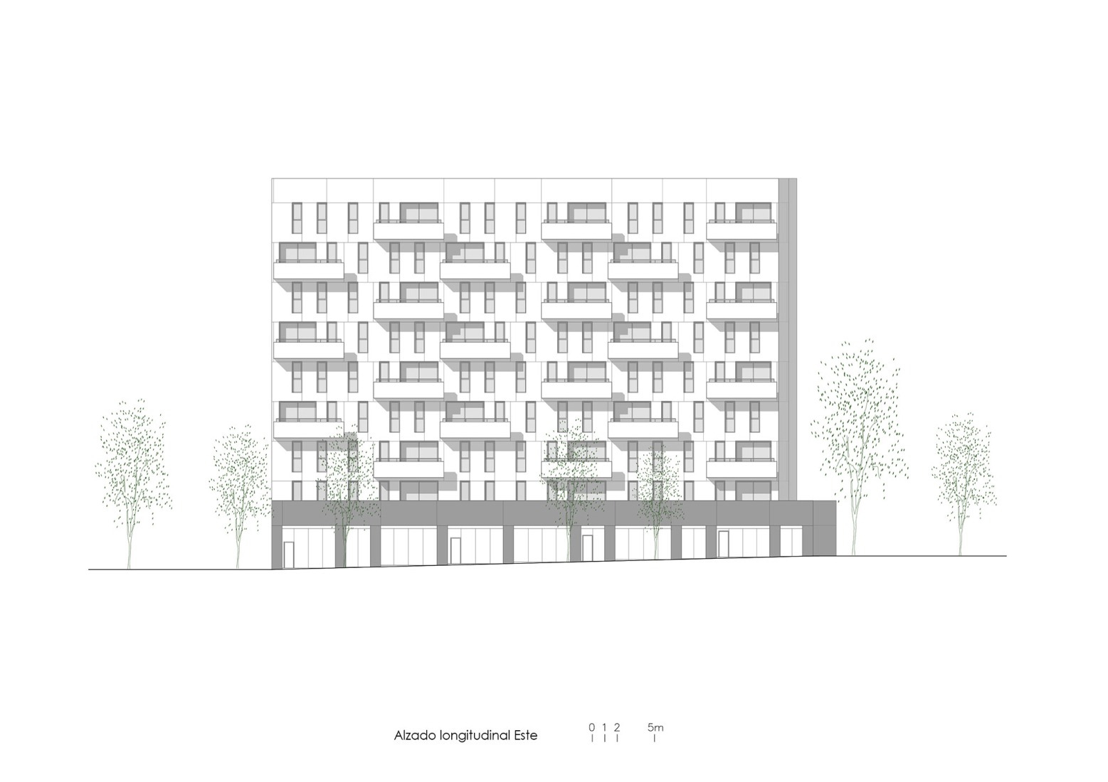 Alzado calle. Edificio Residencial Alborada por Alejandro Muñoz Miranda.
