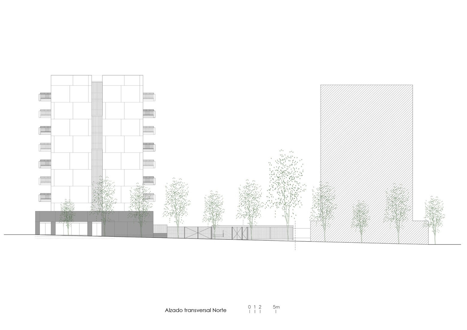 Alzado norte. Edificio Residencial Alborada por Alejandro Muñoz Miranda.