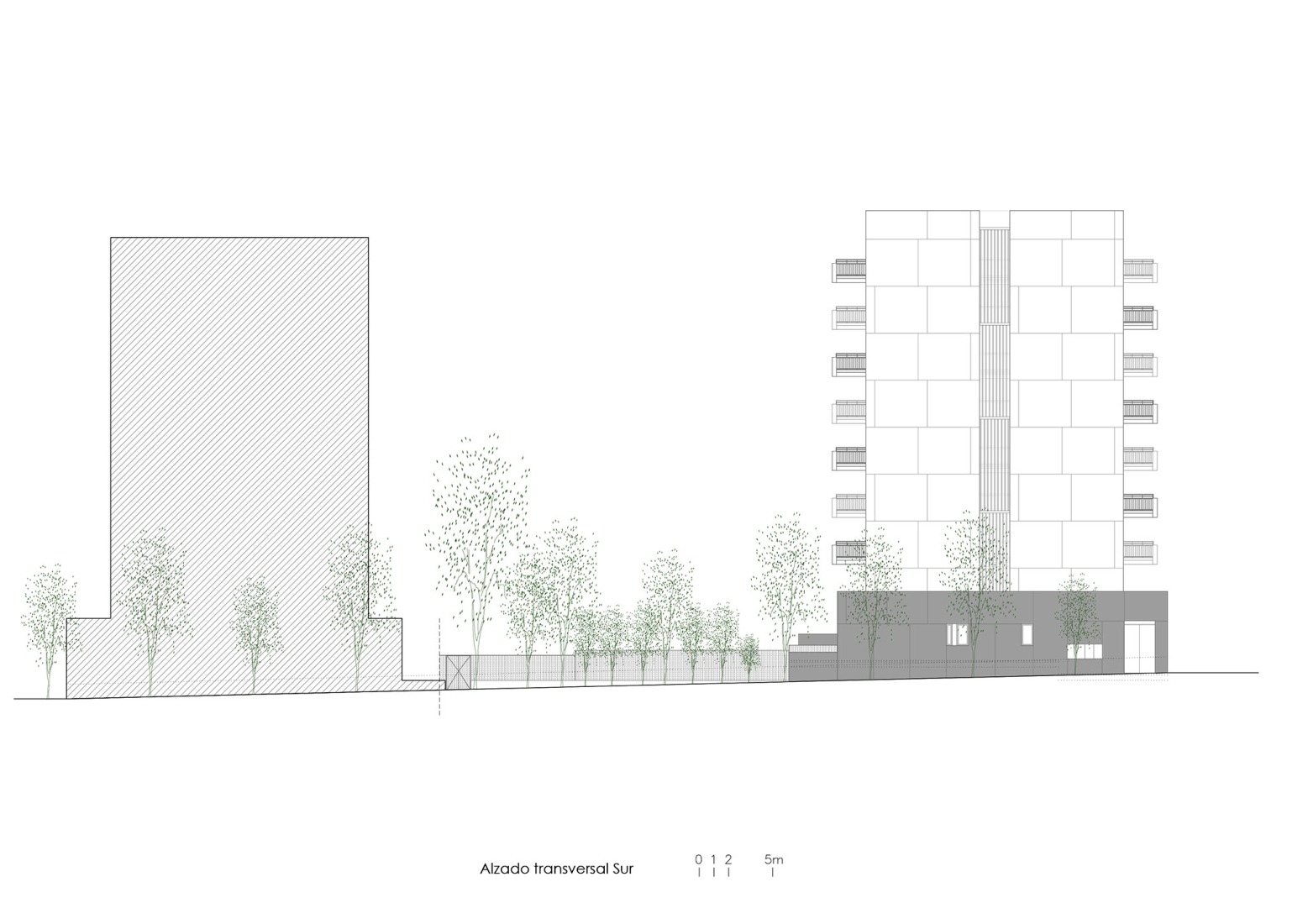 Alzado sur. Edificio Residencial Alborada por Alejandro Muñoz Miranda.