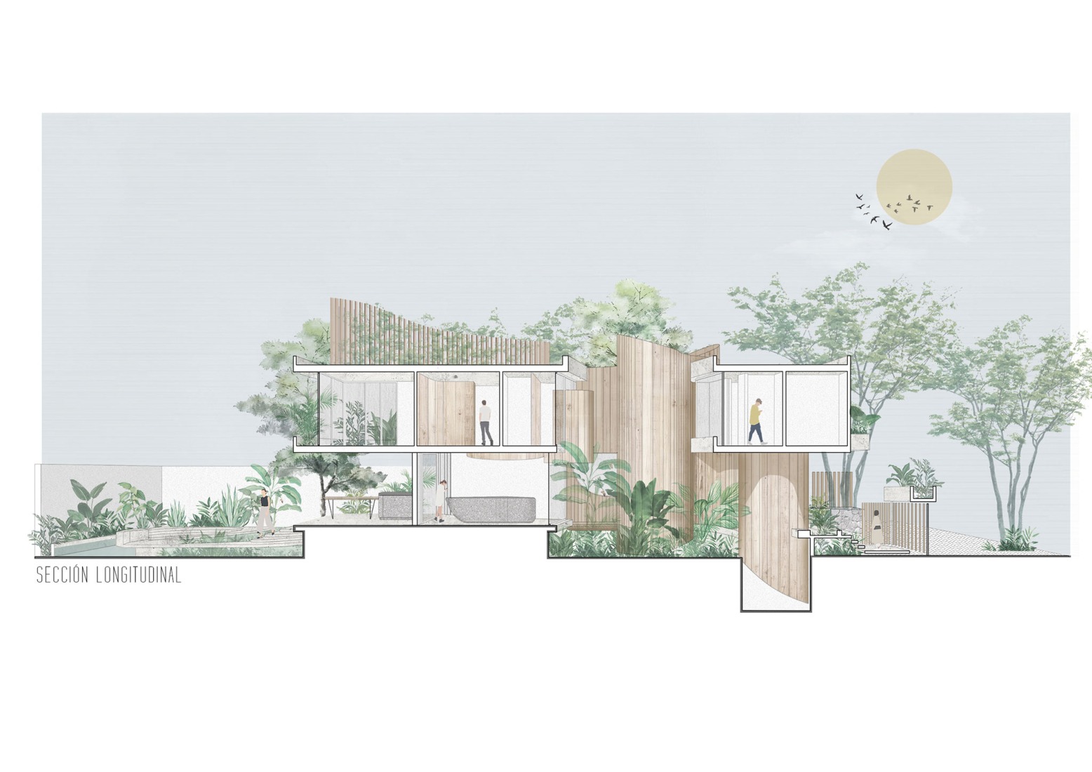 Longitudinal section. Forest House by GRIZZO Studio.