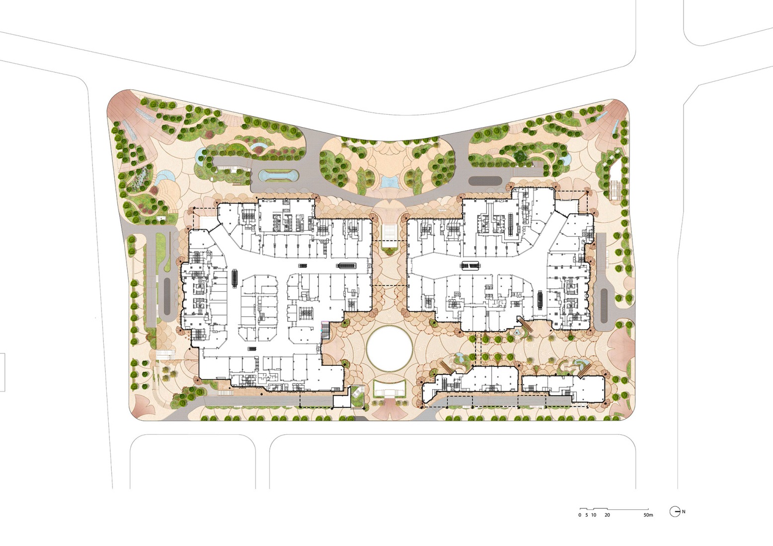 Ground floor plan. The Xi’an Culture Business District by Heatherwick studio.