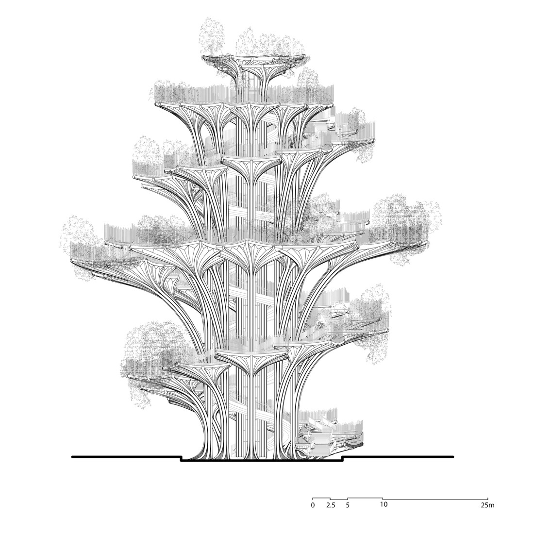 Tree elevation. The Xi’an Culture Business District by Heatherwick studio.