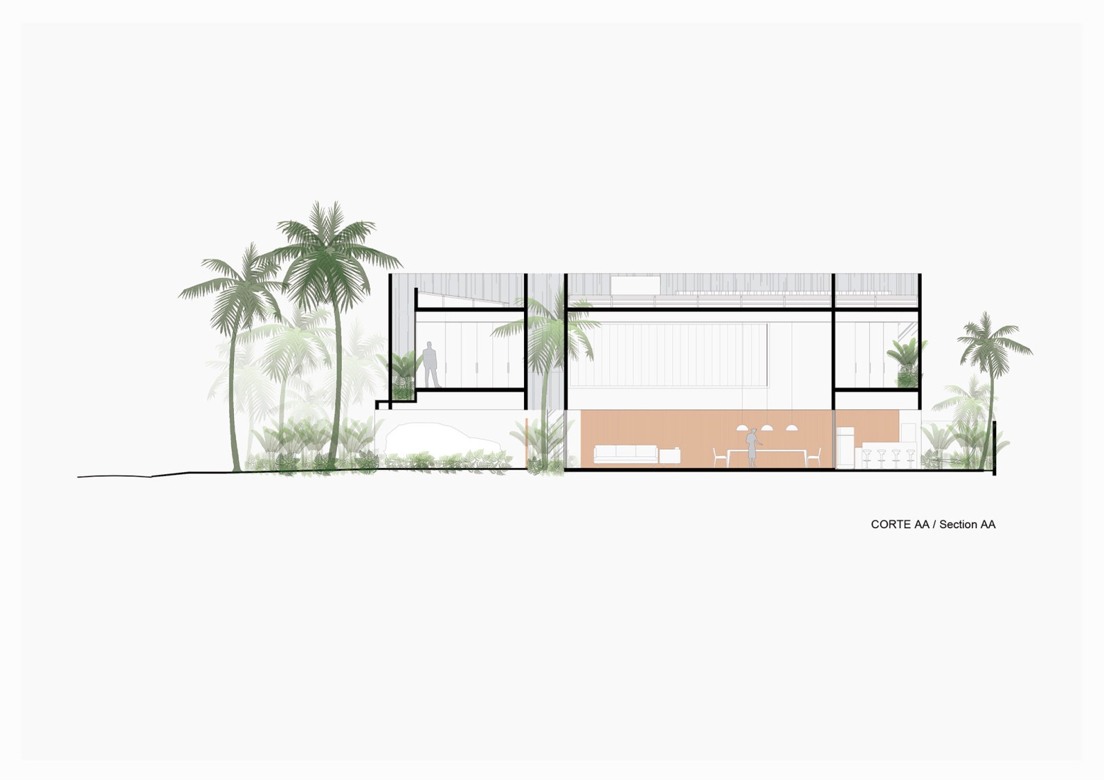 Section AA. "Casa da Sombra" by Laurent Troost Architectures.