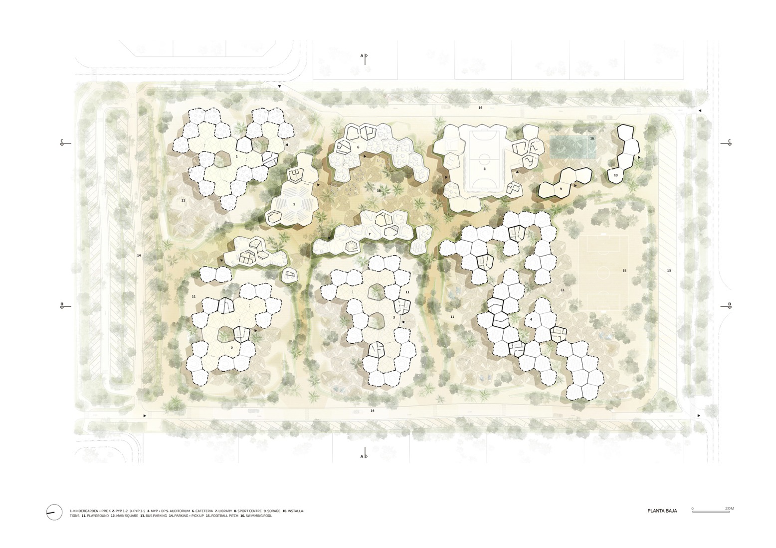 Ground floor plan. Dar Al Marefa School by RCR Arquitectes.