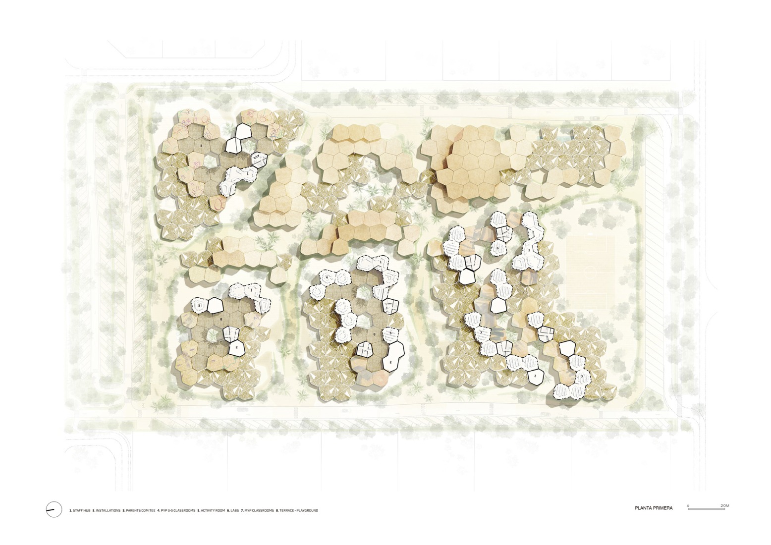 First floor plan. Dar Al Marefa School by RCR Arquitectes.