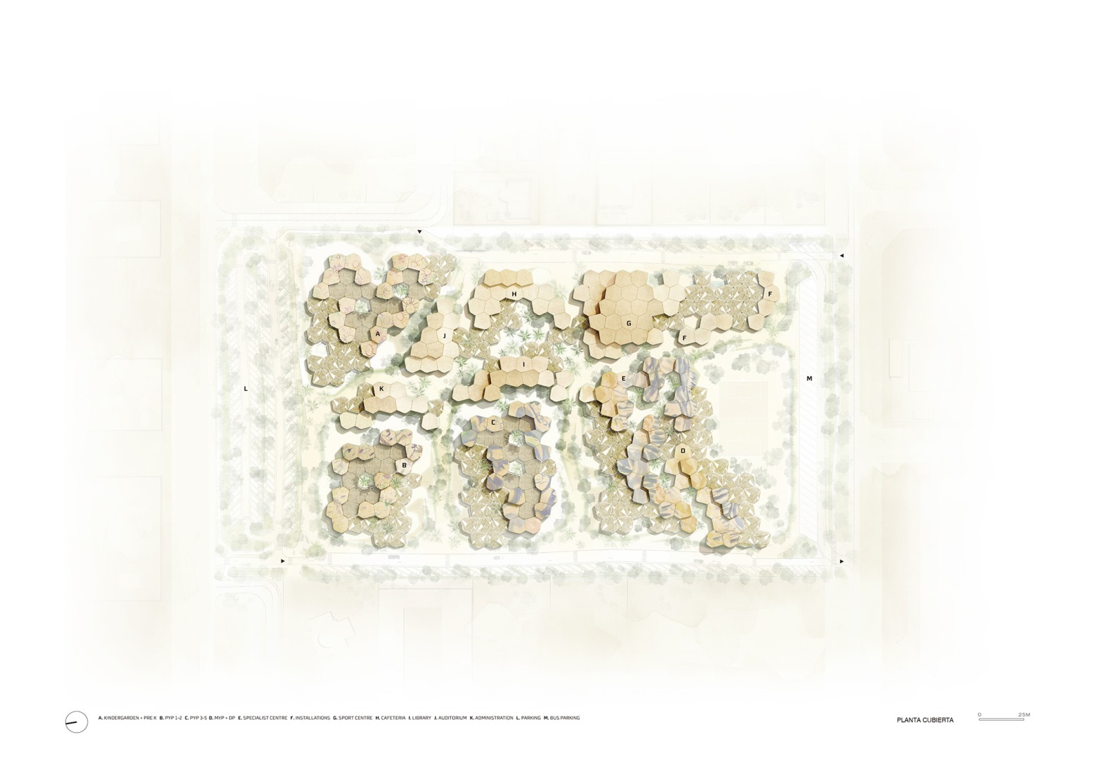 Roof plan. Dar Al Marefa School by RCR Arquitectes.