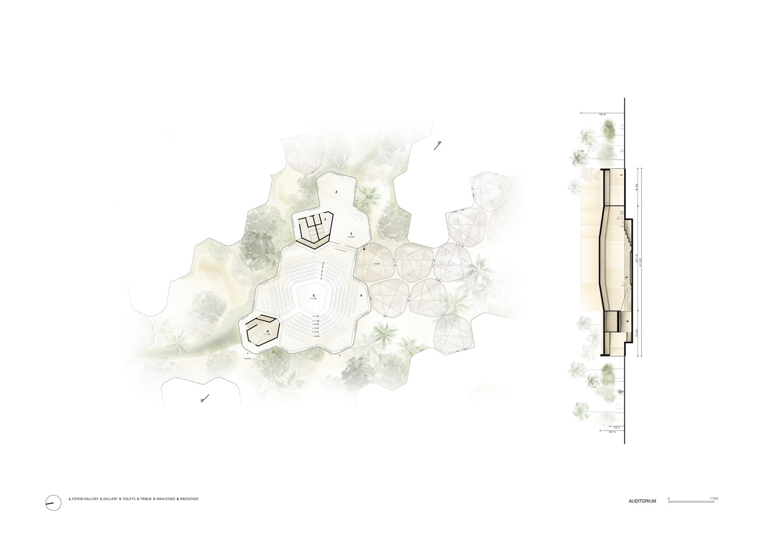 Auditorium floor plan. Dar Al Marefa School by RCR Arquitectes.