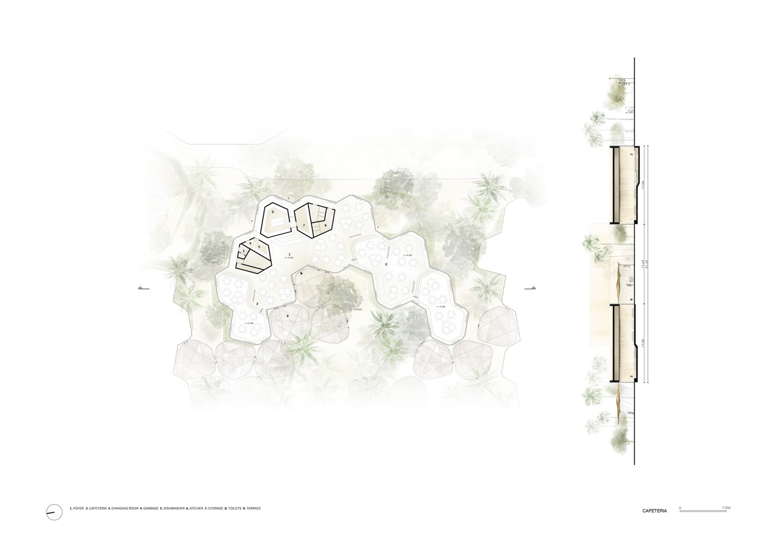 Cafeteria floor plan. Dar Al Marefa School by RCR Arquitectes.
