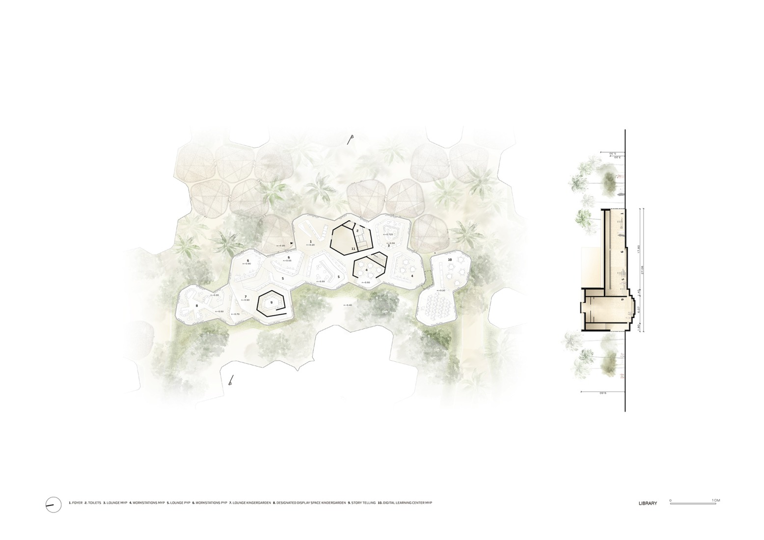 Library floor plan. Dar Al Marefa School by RCR Arquitectes.