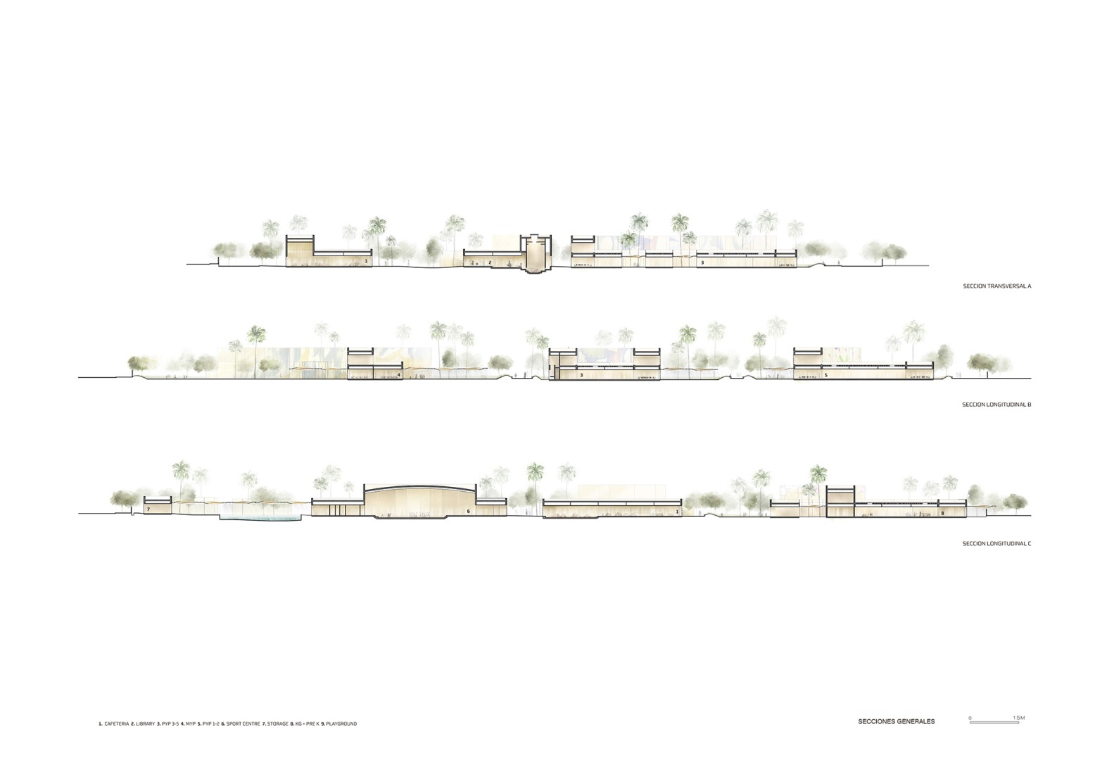 Sections. Dar Al Marefa School by RCR Arquitectes.